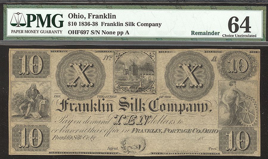 Franklin, Ohio, The Franklin Silk Company, $10 Remainder, vChCU, PMG-64c